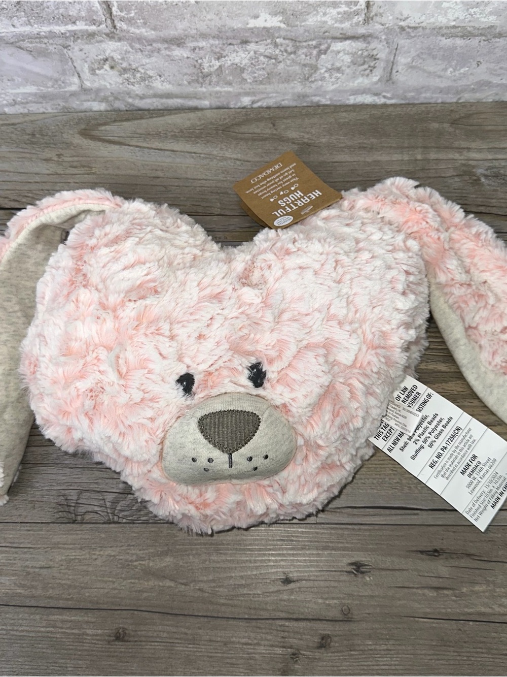 NEW DEMDACO Heartful Hugs Weighted Plush Animal Heart Pillow Pink Bunny # 3756